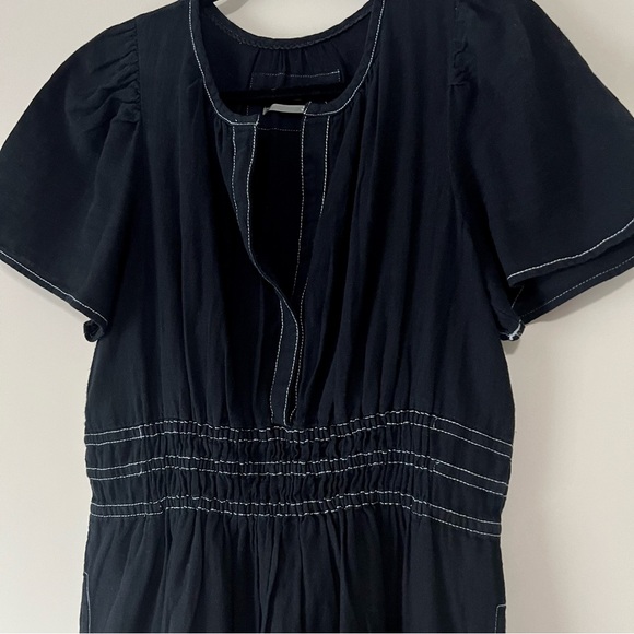Anthropologie Somerset Black Mini Dress with White Topstitching - Picture 3 of 10